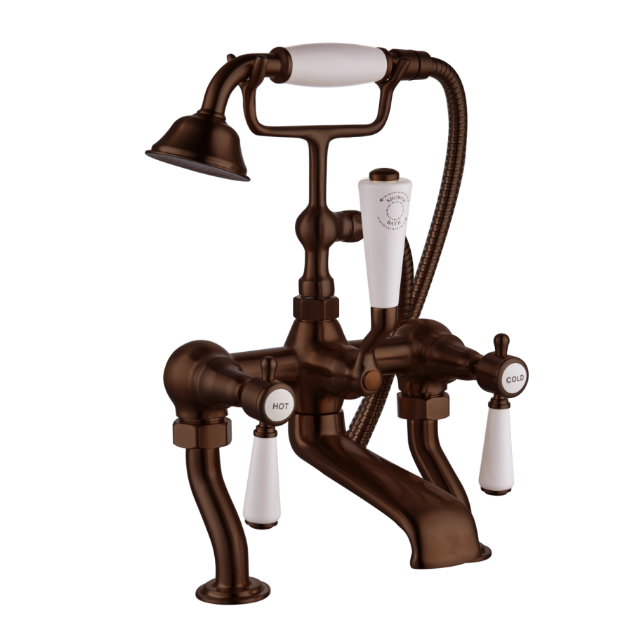 Brushed Bronze Traditional Bath Shower Mixer with stand pipes- Helston