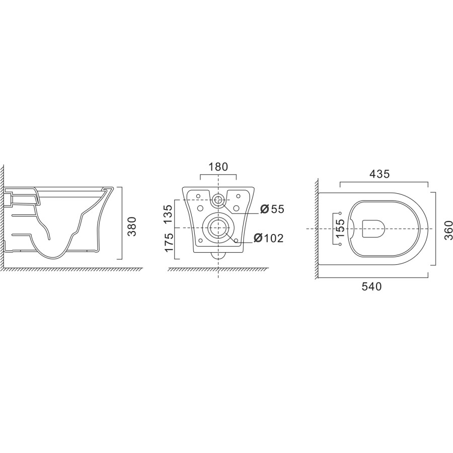 Indiana Wall Hung Toilet 820mm Pneumatic Frame & Cistern & Brushed Brass Flush Plate