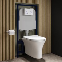 ONLY OPENED - Indiana Wall Hung Toilet 1160mm Pneumatic Frame & Cistern & White Glass Flush Plate ONLY OPENED - Indiana Wall Hung Toilet 1160mm Pneumatic Frame & Cistern & White Glass Flush Plate