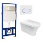 ONLY OPENED - Indiana Wall Hung Toilet 1160mm Pneumatic Frame & Cistern & White Glass Flush Plate