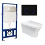 Indiana Wall Hung Toilet 1160mm Pneumatic Frame & Cistern & Black Glass Flush Plate