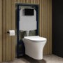 Wall Hung Rimless Toilet with Soft Close Seat, Black Mechanical Flush Plate, 1168mm Frame & Cistern – Indiana