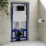 Wall Hung Rimless Toilet with Soft Close Seat, Black Mechanical Flush Plate, 1168mm Frame & Cistern – Indiana