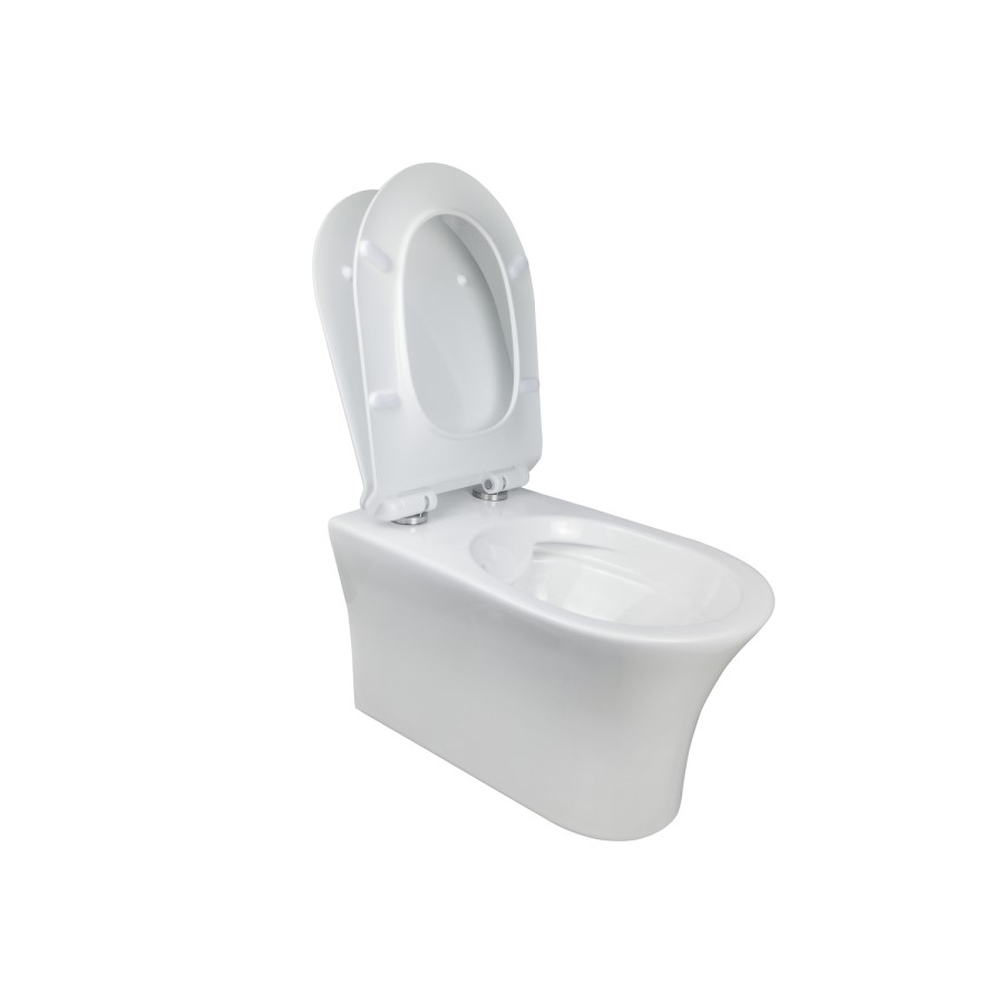 Wall Hung Rimless Toilet with Soft Close Seat, Chrome Mechanical Flush Plate, 1168mm Frame & Cistern – Indiana
