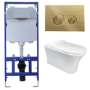 Indiana Wall Hung Toilet 1160mm Mechanical WC Frame & Cistern & Brushed Brass Mechanical Flush Plate