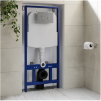 Wall Hung Rimless Toilet with Soft Close Seat, Chrome Mechanical Flush Plate, 1168mm Frame & Cistern – Indiana