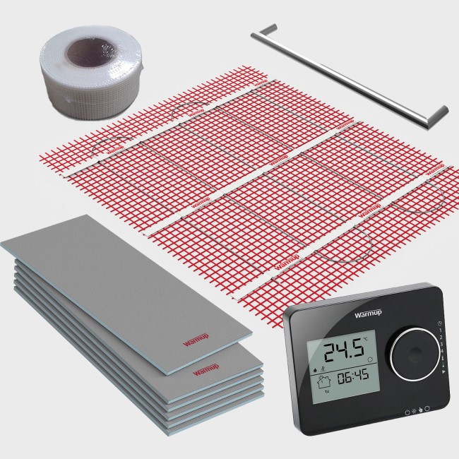 1sqm Electric Underfloor Heating Kit with Tempo Thermostat & Heated Towel Bar - Warmup Sticky Mat
