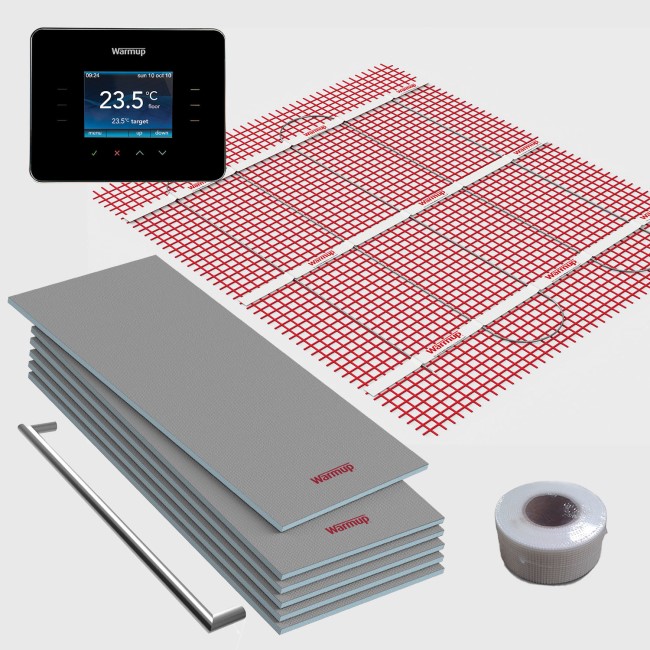 3sqm Electric Underfloor Heating Kit with 3iE Thermostat & Heated Towel Bar - Warmup Sticky Mat