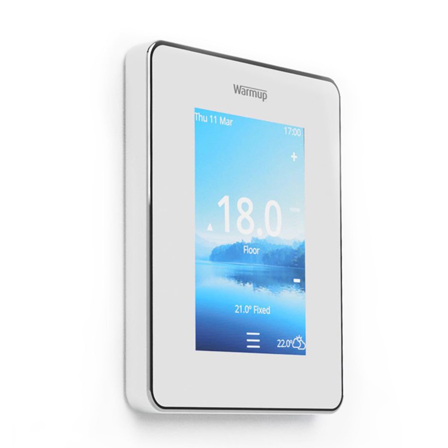 4sqm Electric Underfloor Heating Kit with 6iE WiFi Bright Porcelain Thermostat & Heated Towel Bar - Warmup Sticky Mat