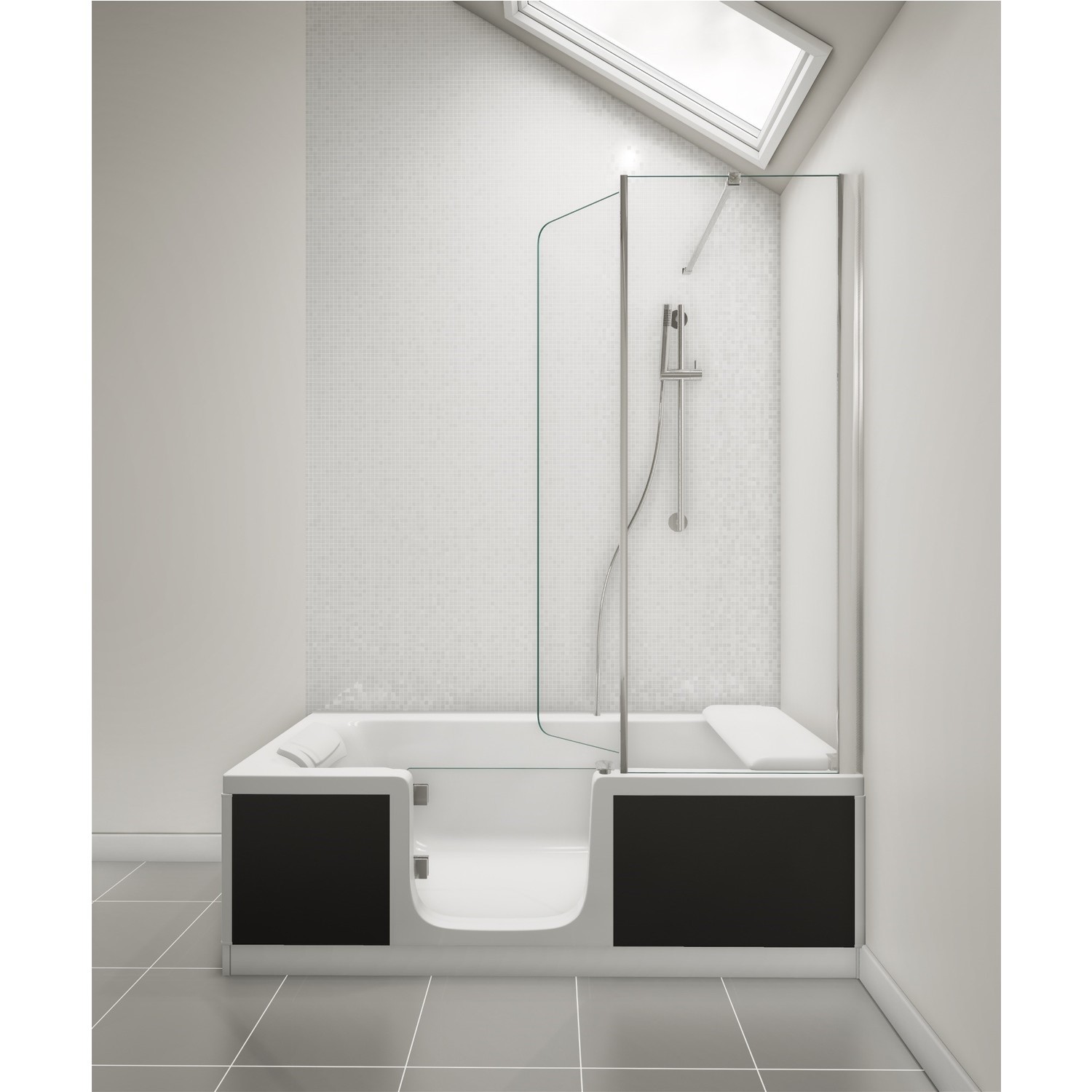Kineduo Left Handed Walk In Shower Bath With Screen And Black Panels 1700 X 750mm Corner Installation Better Bathrooms