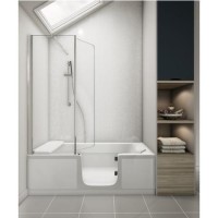 Walk In Shower Bath Left Hand with Bath Screen & Bath Seat 1700 x 750mm - Kineduo