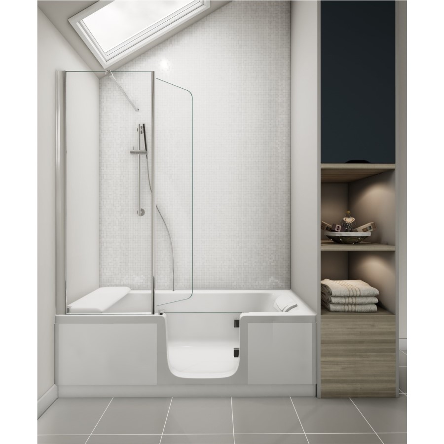 Walk In Shower Bath Left Hand with Bath Screen & Bath Seat 1700 x 750mm - Kineduo
