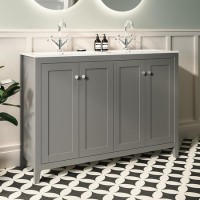 1200mm Grey Freestanding Double Vanity Unit with Basin - Kinsley 1200mm Grey Freestanding Double Vanity Unit with Basin - Kinsley