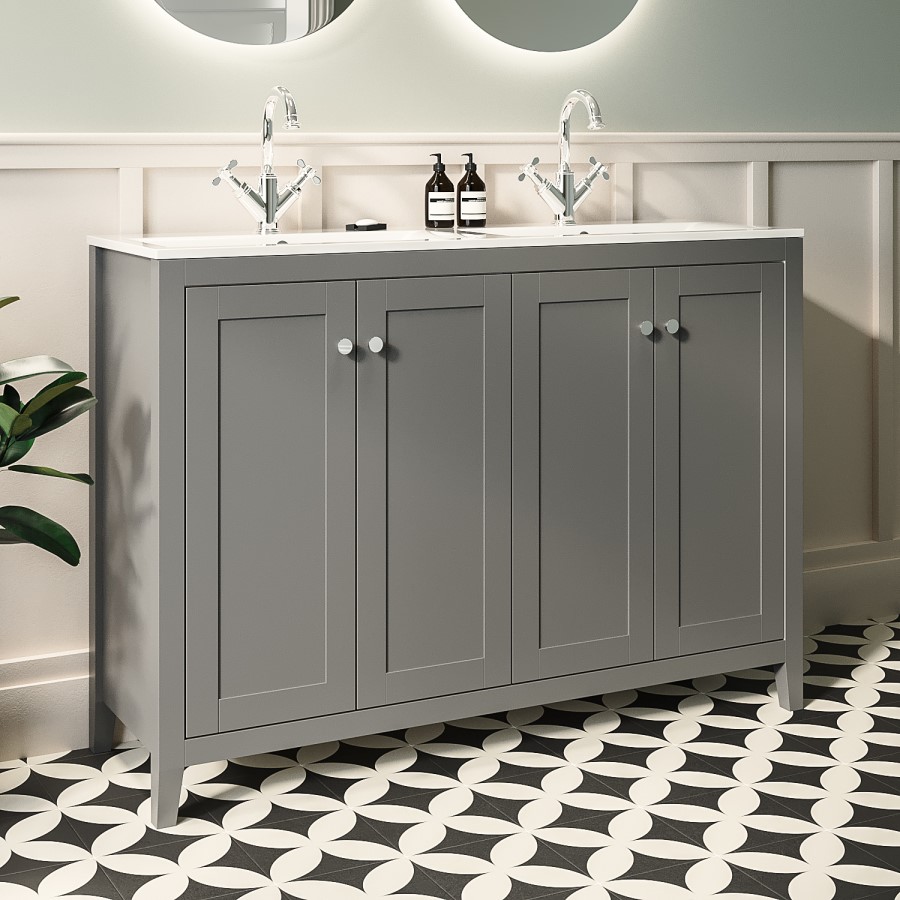 1200mm Grey Freestanding Double Vanity Unit with Basin - Kinsley