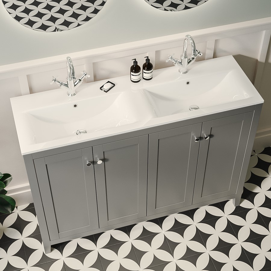 1200mm Grey Freestanding Double Vanity Unit with Basin - Kinsley