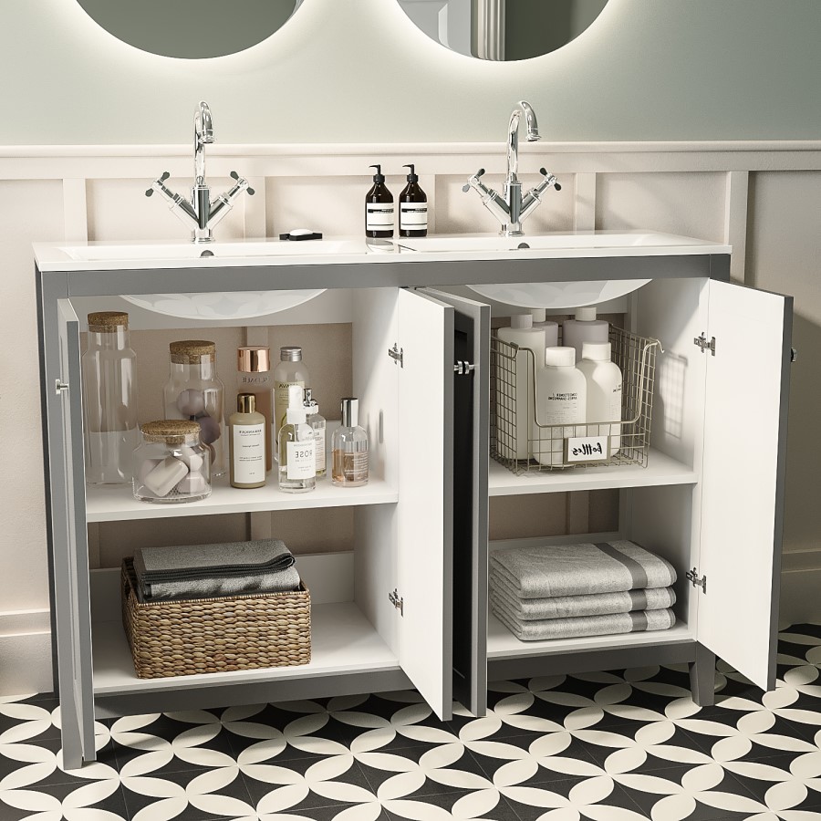 1200mm Grey Freestanding Double Vanity Unit with Basin - Kinsley