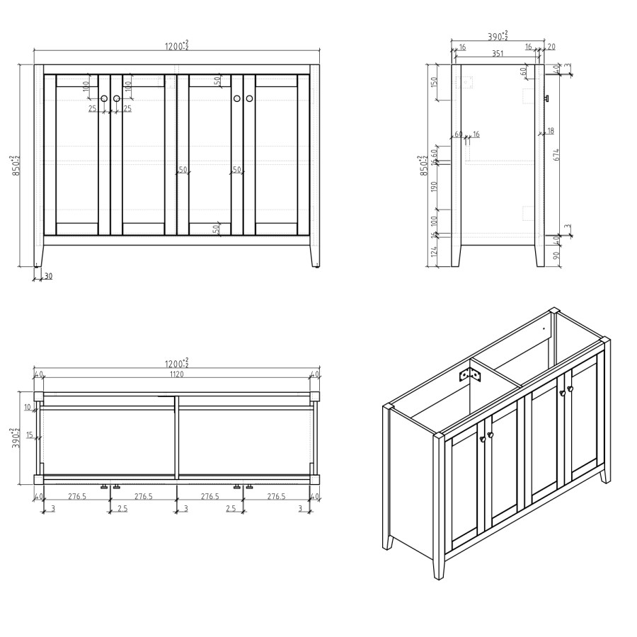 1200mm Grey Freestanding Double Vanity Unit with Basin - Kinsley