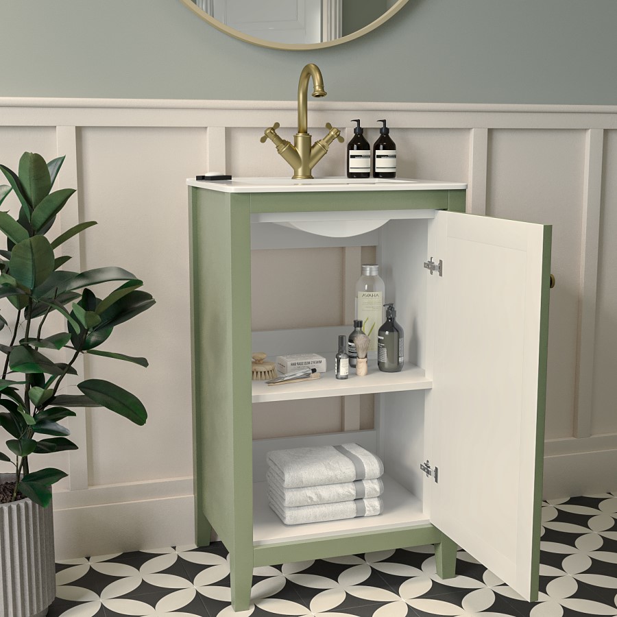 500mm Green Freestanding Vanity Unit with Basin - Kinsley