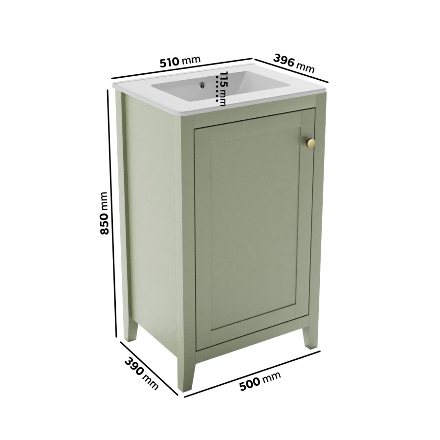 500mm Green Freestanding Vanity Unit with Basin - Kinsley