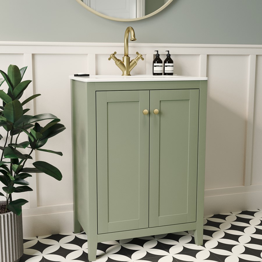 600mm Green Freestanding Vanity Unit with Basin - Kinsley