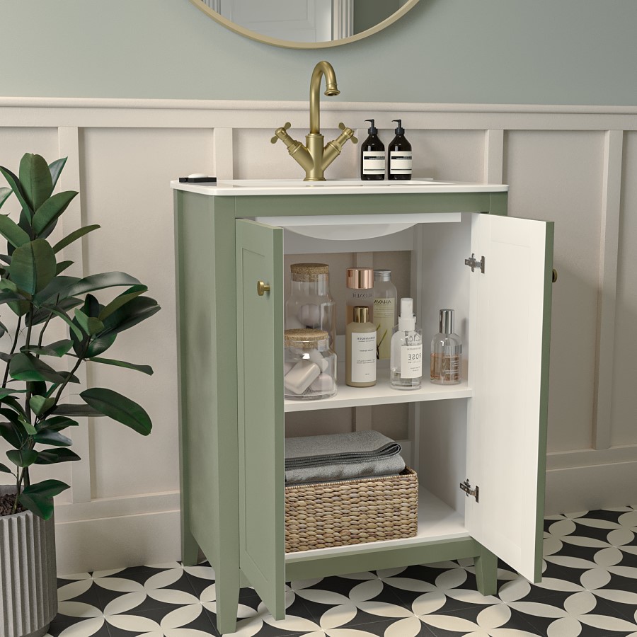 600mm Green Freestanding Vanity Unit with Basin - Kinsley