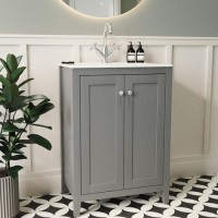 600mm Grey Freestanding Vanity Unit with Basin - Kinsley  600mm Grey Freestanding Vanity Unit with Basin - Kinsley