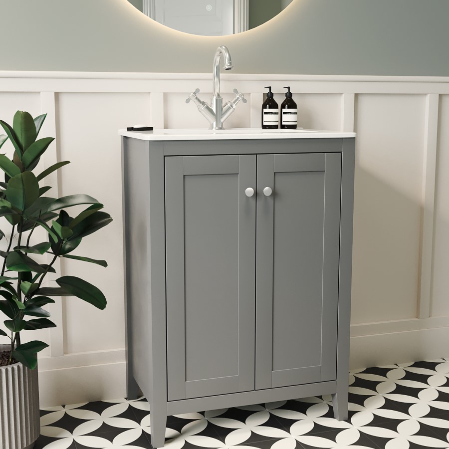 600mm Grey Freestanding Vanity Unit with Basin - Kinsley