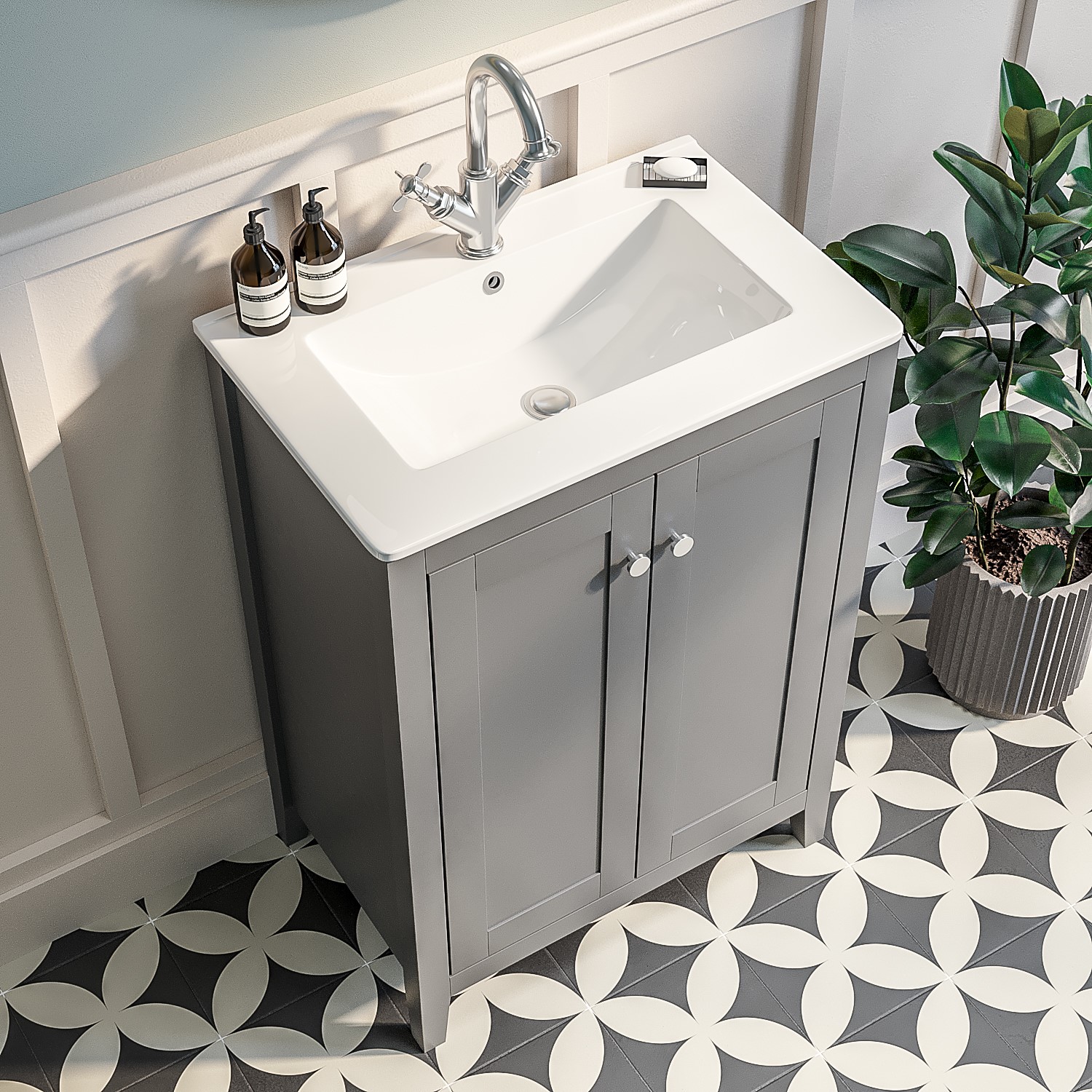 Basin Unit 600mm Grey Freestanding Vanity Unit with Basin - Kinsley - Better Bathrooms