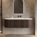 BUN/KOBVW1400/98837 1400mm Walnut Wood Effect Fluted Wall Hung Vanity Unit with Solid Surface Basin - Kobe