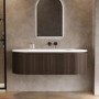 1400mm Walnut Wood Effect Fluted Wall Hung Vanity Unit with Solid Surface Basin - Kobe