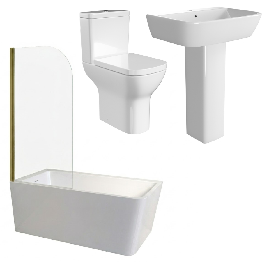 Brass Freestanding Left Hand Shower Bath Suite with Toilet and Basin - Kona