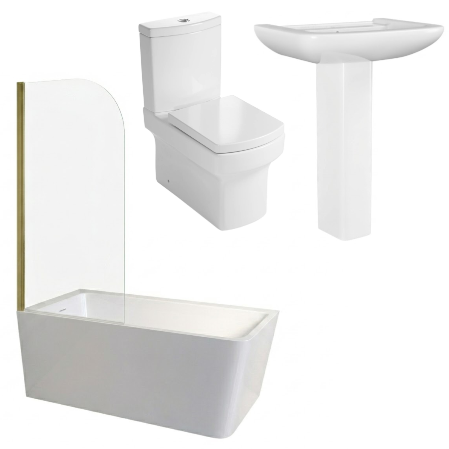 Brass Freestanding Left Hand Shower Bath Suite with Toilet and Basin - Kona