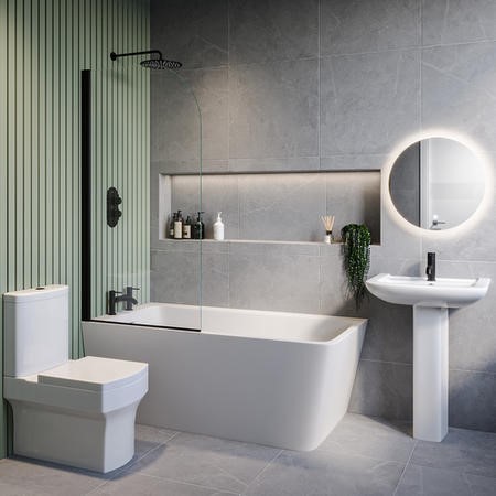 Black Freestanding Left Hand Shower Bath Suite with Toilet