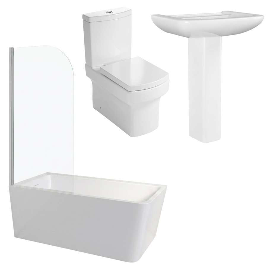 Chrome Freestanding Left Hand Shower Bath Suite with Toilet and Basin - Kona