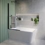 Freestanding Single Ended Left Hand Corner Shower Bath with Black Bath Screen with Towel Rail  1500 x 740mm - Kona