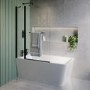 Freestanding Single Ended Left Hand Corner Shower Bath with Black Bath Screen with Fixed Panel & Towel Rail  1500 x 740mm - Kona