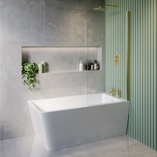 Freestanding Shower Bath Single Ended Right Hand Corner with Brass Bath Screen 1500 x 740mm - Kona