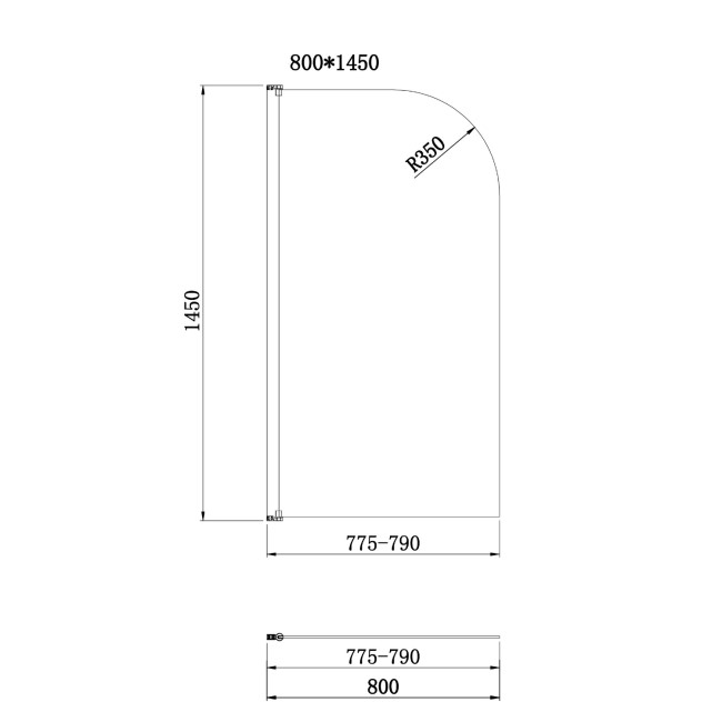 Black Hinged Shower Bath Screen 1450 x 800mm - Taurus
