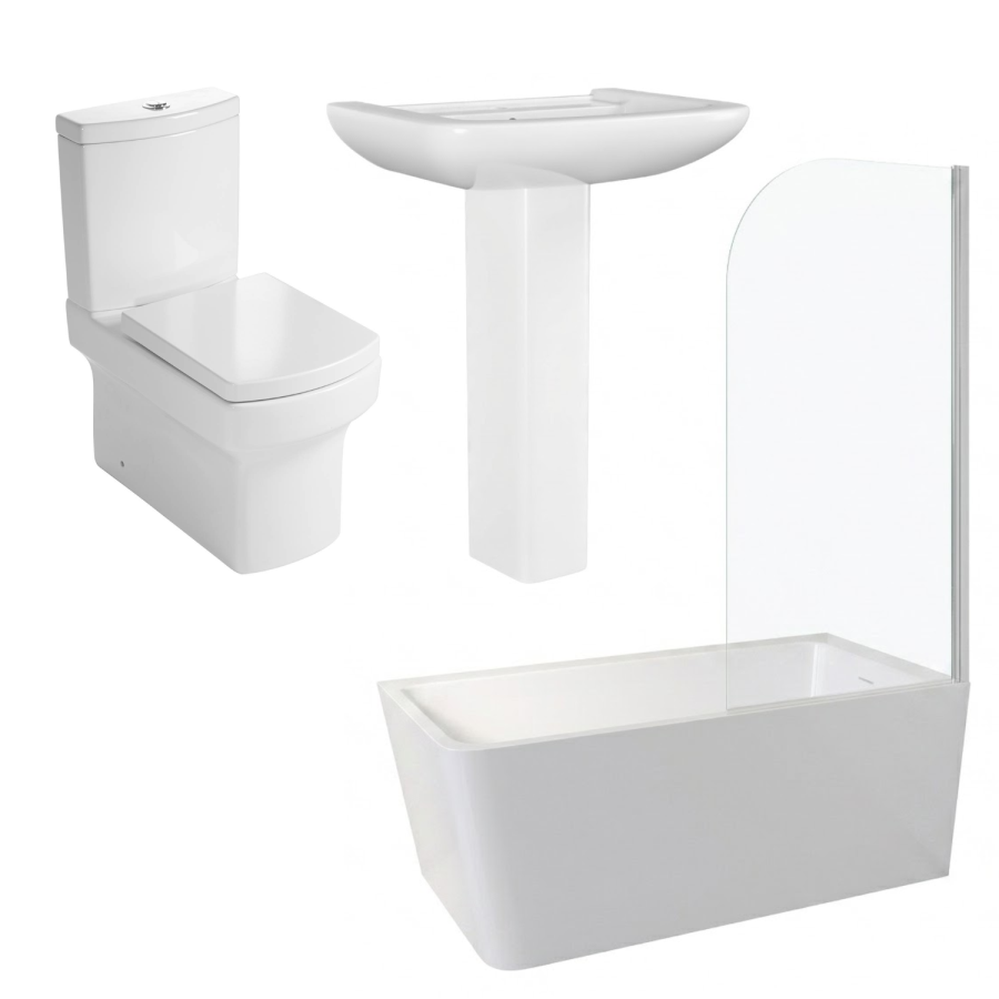Chrome Freestanding Right Hand Shower Bath Suite with Toilet and Basin - Kona