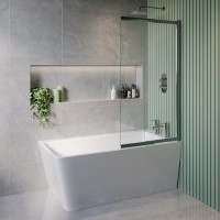 Freestanding Single Ended Right Hand Corner Shower Bath with Chrome  Sliding  Bath Screen 1500 x 740mm - Kona Freestanding Single Ended Right Hand Corner Shower Bath with Chrome  Sliding  Bath Screen 1500 x 740mm - Kona
