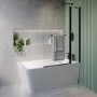 Freestanding Single Ended Right Hand Corner Shower Bath with Black Bath Screen with Fixed Panel &  Towel Rail  1500 x 740mm - Kona