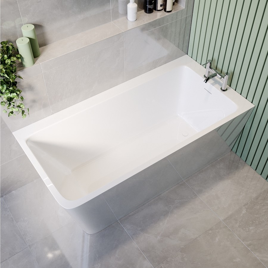 Freestanding Single Ended Right Hand Corner Shower Bath with Black Bath Screen 1500 x 740mm - Kona