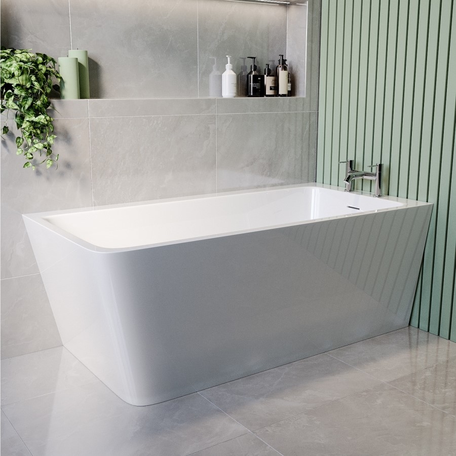 Freestanding Single Ended Right Hand Corner Shower Bath with Black Bath Screen 1500 x 740mm - Kona
