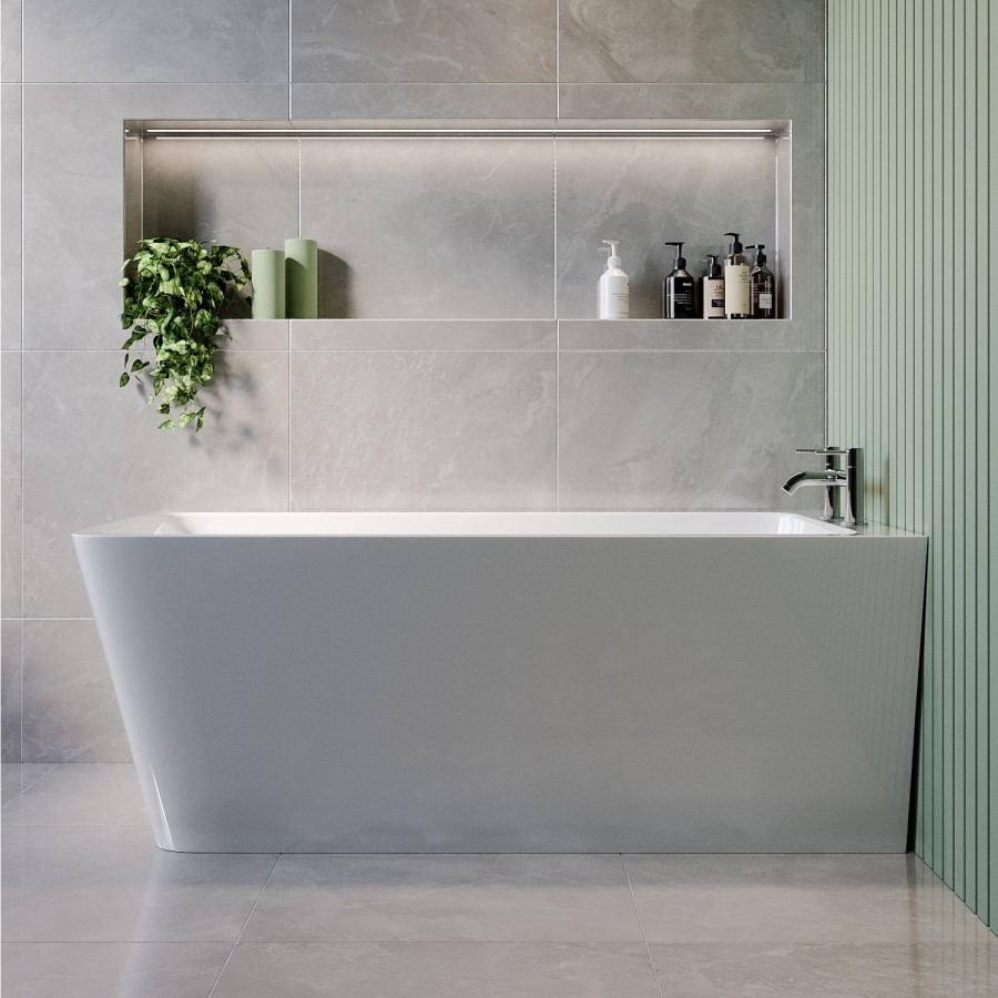 Freestanding Single Ended Right Hand Corner Shower Bath with Black Bath Screen 1500 x 740mm - Kona