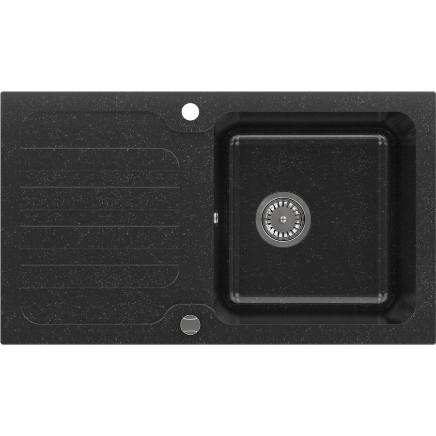 Single Bowl Black Inset Composite Kitchen Sink and Reversible Drainer with Black Pull Out Kitchen Tap Set - Enza