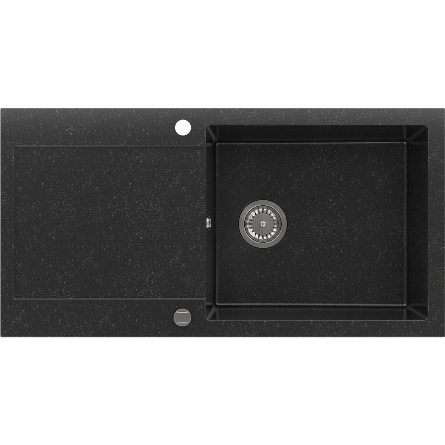 Single Bowl Black Inset Composite Kitchen Sink and Reversible Drainer With Black Pull Out Kitchen Tap Set - Enza