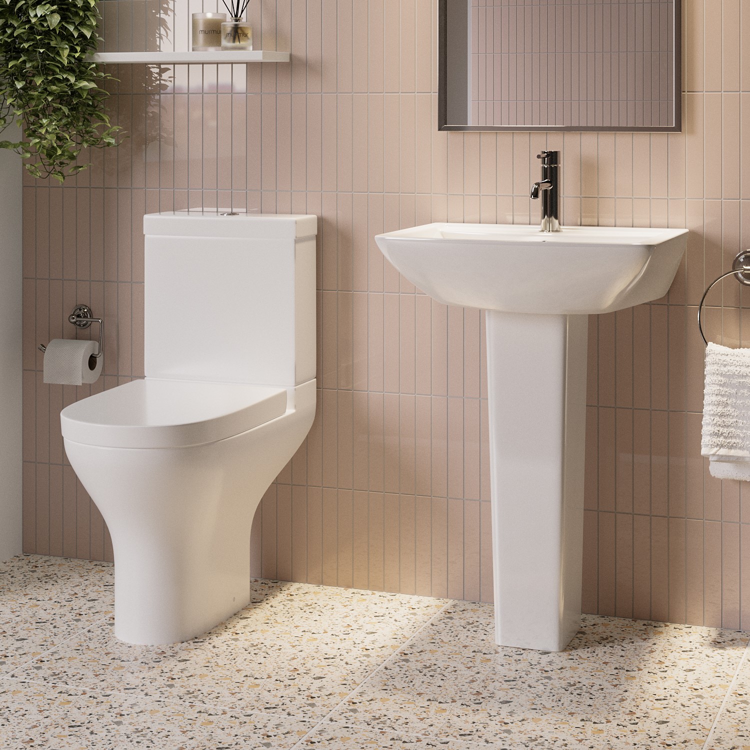 Close Coupled Toilet and Full Pedestal Basin Bathroom Suite - Laurel ...