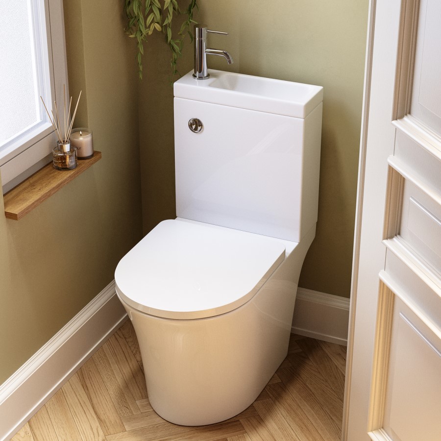 Close Coupled Open Back Toilet with Sink on Top & Chrome Fittings Cloakroom Suite - Legend