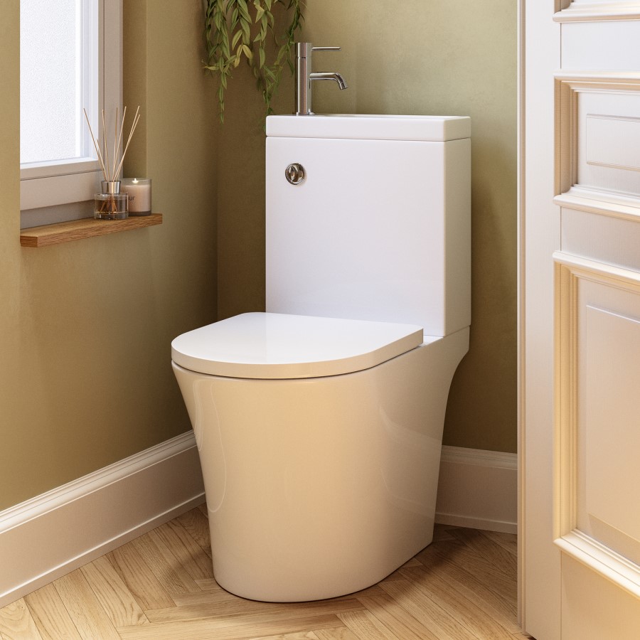 Close Coupled Open Back Toilet with Sink on Top & Chrome Fittings Cloakroom Suite - Legend
