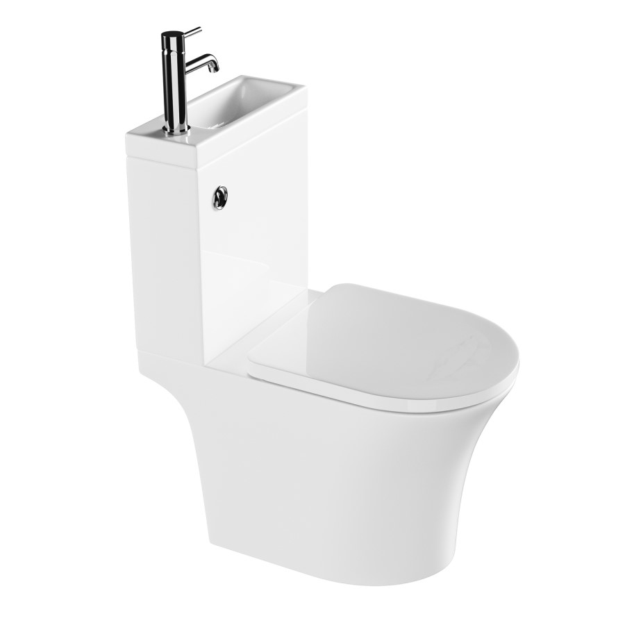 Close Coupled Open Back Toilet with Sink on Top & Chrome Fittings Cloakroom Suite - Legend